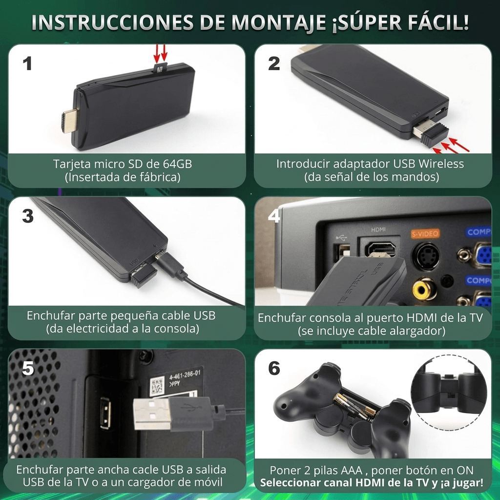 Consola de Videojuegos Retro 64GB +10.000 Juegos + 2 Controles Inalámbricos