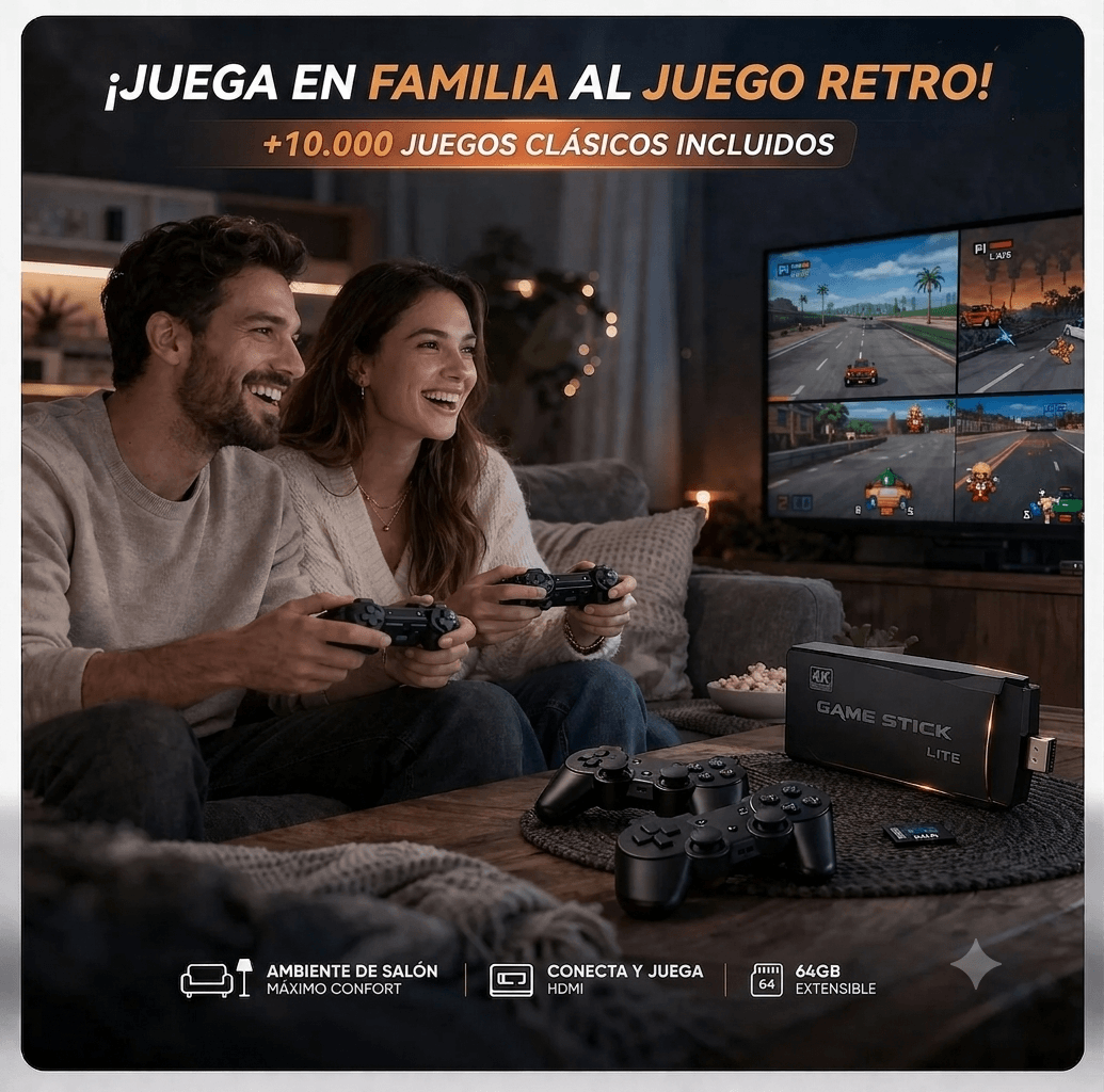 Consola de Videojuegos Retro 64GB +10.000 Juegos + 2 Controles Inalámbricos