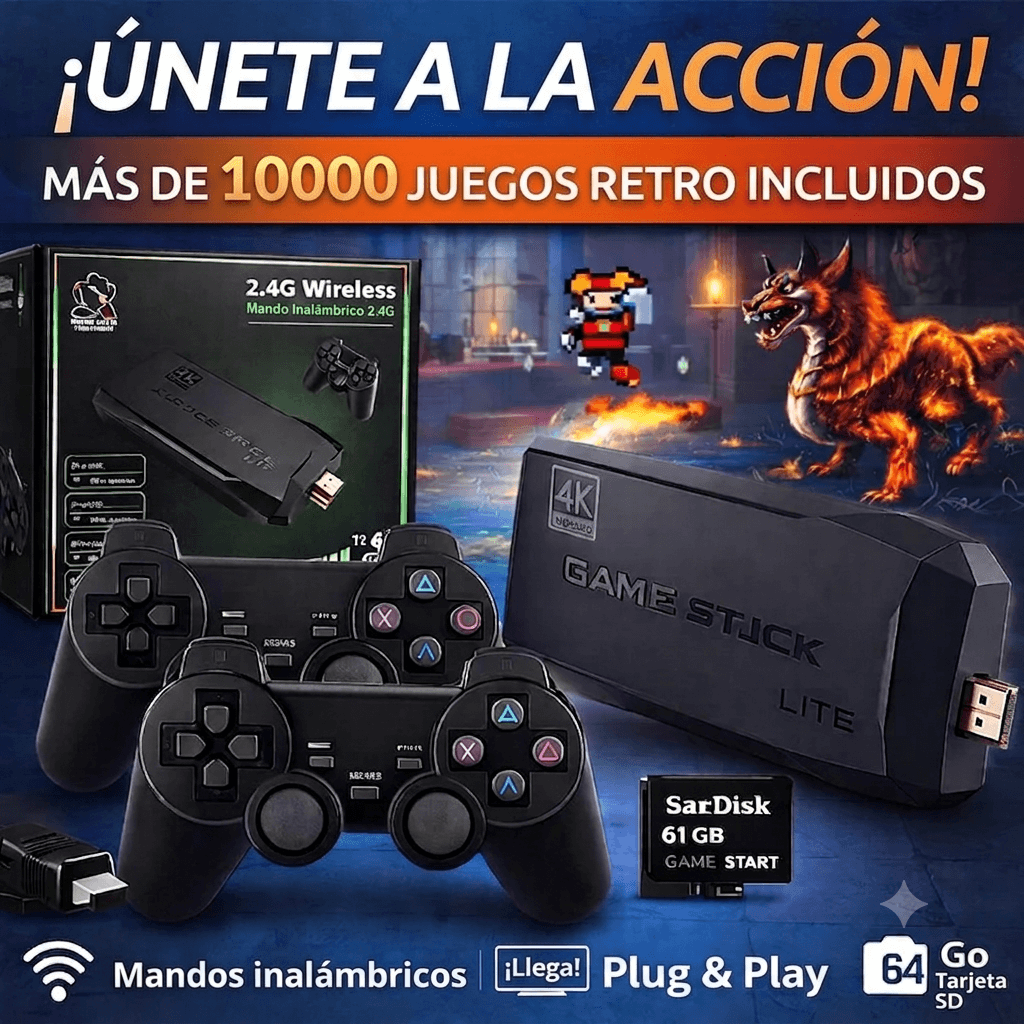 Consola de Videojuegos Retro 64GB +10.000 Juegos + 2 Controles Inalámbricos